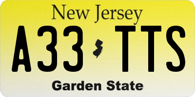 NJ license plate A33TTS