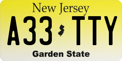NJ license plate A33TTY