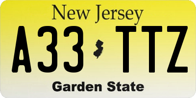 NJ license plate A33TTZ