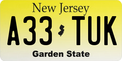 NJ license plate A33TUK