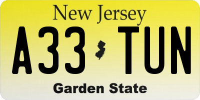 NJ license plate A33TUN