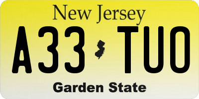 NJ license plate A33TUO