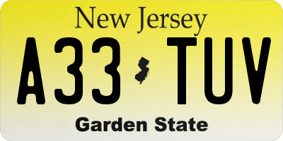 NJ license plate A33TUV