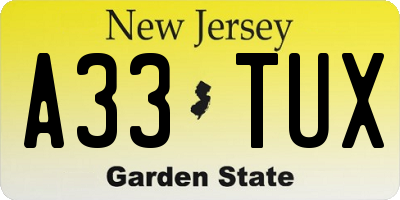 NJ license plate A33TUX