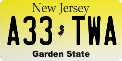 NJ license plate A33TWA