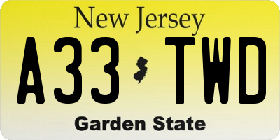 NJ license plate A33TWD
