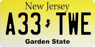NJ license plate A33TWE