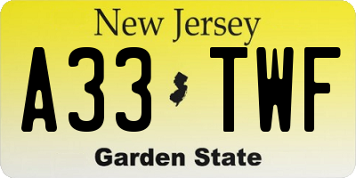 NJ license plate A33TWF
