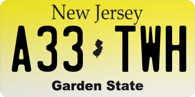 NJ license plate A33TWH