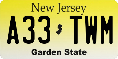 NJ license plate A33TWM