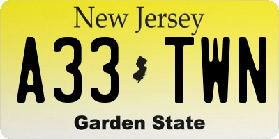 NJ license plate A33TWN