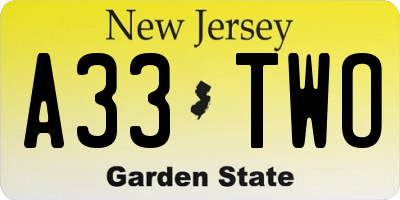 NJ license plate A33TWO
