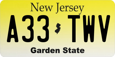 NJ license plate A33TWV