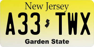 NJ license plate A33TWX