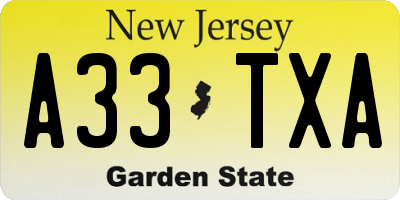 NJ license plate A33TXA
