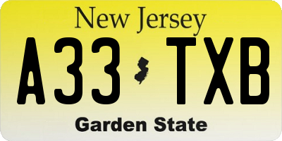 NJ license plate A33TXB