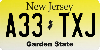 NJ license plate A33TXJ