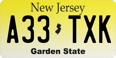 NJ license plate A33TXK
