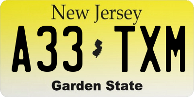 NJ license plate A33TXM
