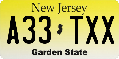 NJ license plate A33TXX