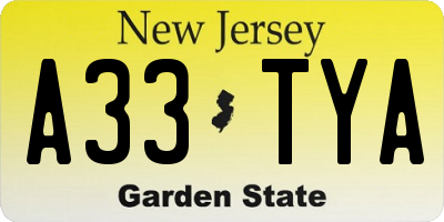 NJ license plate A33TYA