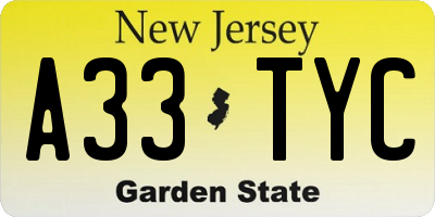 NJ license plate A33TYC