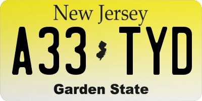 NJ license plate A33TYD