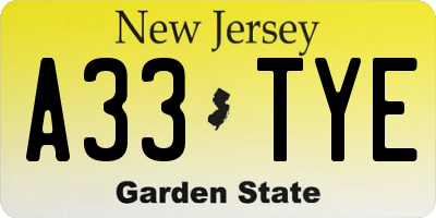 NJ license plate A33TYE