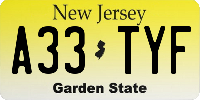 NJ license plate A33TYF