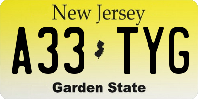 NJ license plate A33TYG