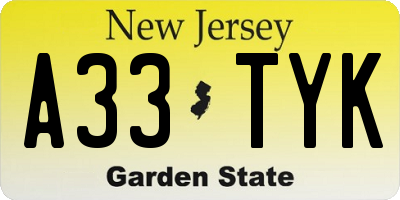 NJ license plate A33TYK