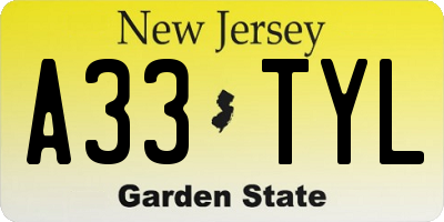 NJ license plate A33TYL