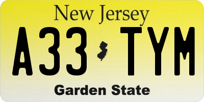NJ license plate A33TYM