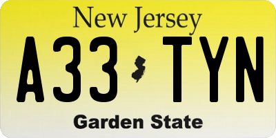 NJ license plate A33TYN