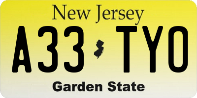 NJ license plate A33TYO