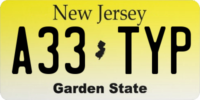 NJ license plate A33TYP