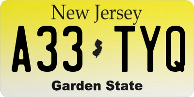 NJ license plate A33TYQ