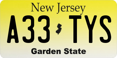 NJ license plate A33TYS