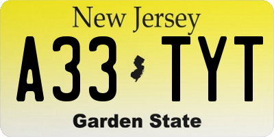 NJ license plate A33TYT