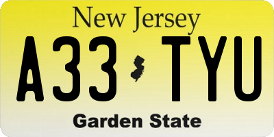 NJ license plate A33TYU