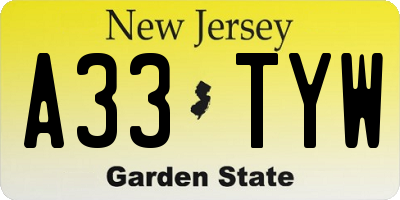 NJ license plate A33TYW