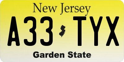 NJ license plate A33TYX