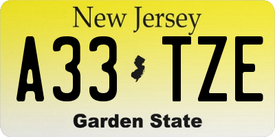 NJ license plate A33TZE
