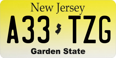 NJ license plate A33TZG