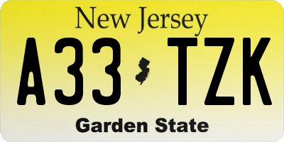 NJ license plate A33TZK