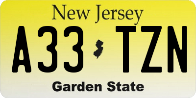 NJ license plate A33TZN