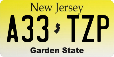 NJ license plate A33TZP