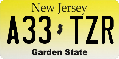 NJ license plate A33TZR