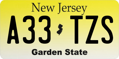 NJ license plate A33TZS