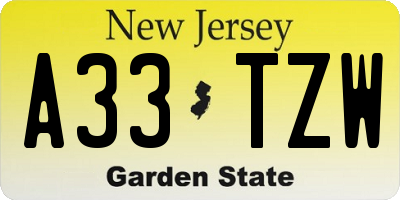 NJ license plate A33TZW
